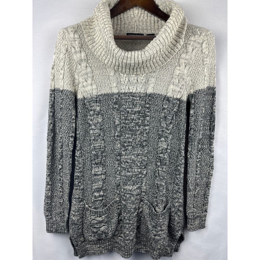 Women’s Jeanne Pierre Two-Toned Gray Cotton Knit Cowl Neck Sweater Size Small